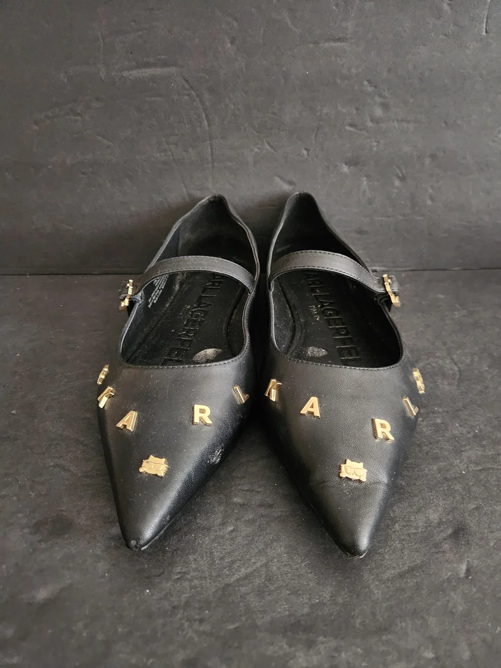 Karl Lagerfeld Paris Veyda Mary Jane Flats 11M  Studded Satin Edgy Balletcore